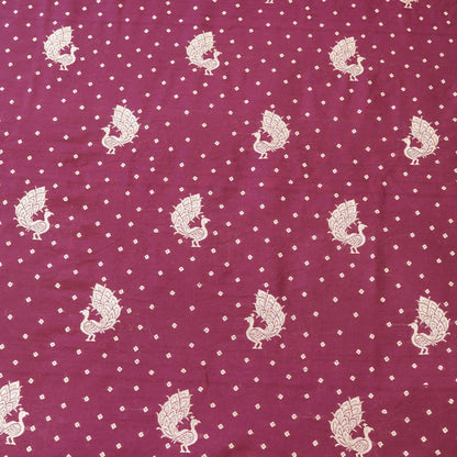 Wine Purple Peacock Zari Woven Mul Chanderi Fabric