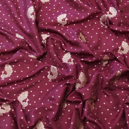 Wine Purple Peacock Zari Woven Mul Chanderi Fabric