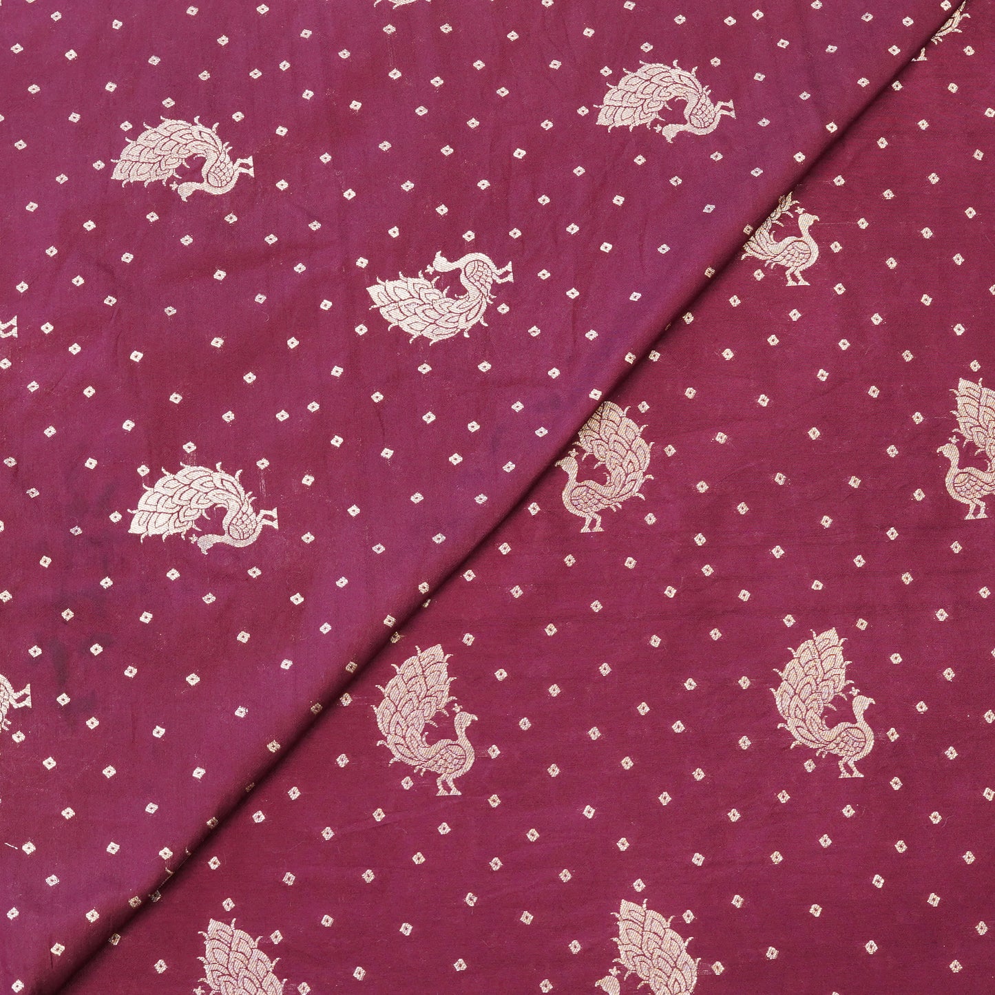 Wine Purple Peacock Zari Woven Mul Chanderi Fabric