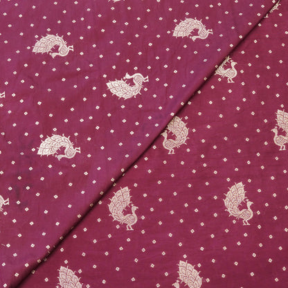 Wine Purple Peacock Zari Woven Mul Chanderi Fabric