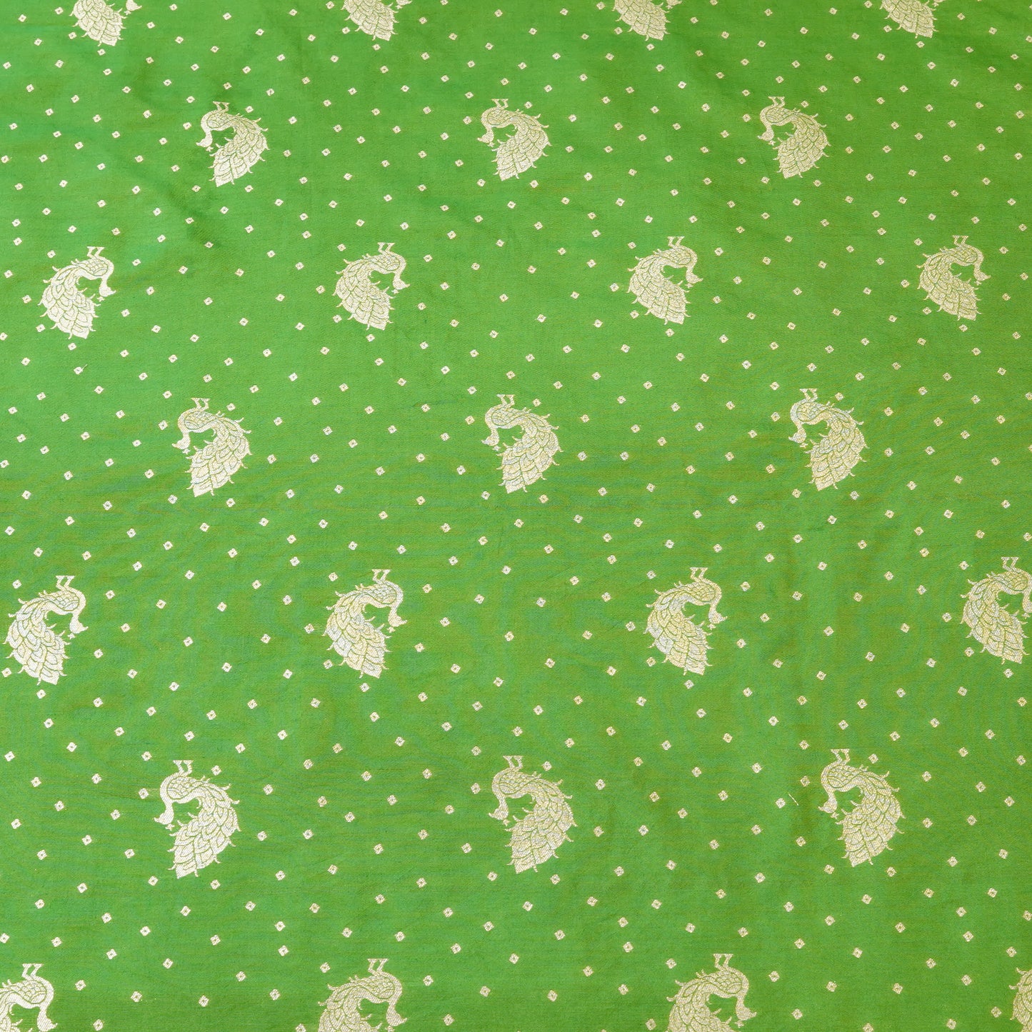 Parrot Green Peacock Zari Woven Chanderi Fabric.
