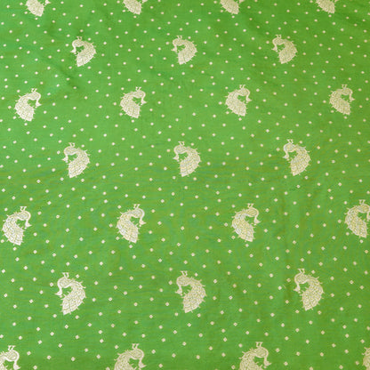 Parrot Green Peacock Zari Woven Chanderi Fabric.