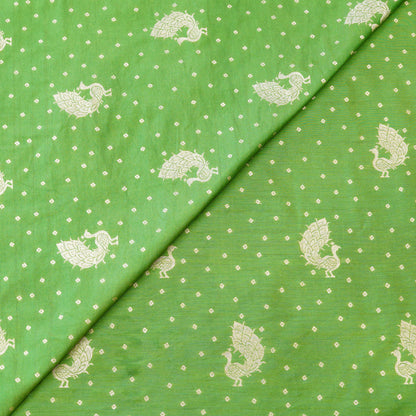 Parrot Green Peacock Zari Woven Chanderi Fabric.
