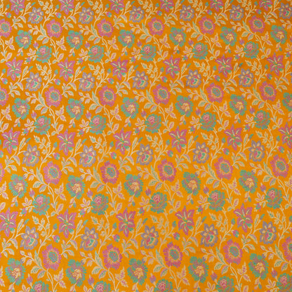 Mustard Yellow Floral Brocade Chanderi Fabric.