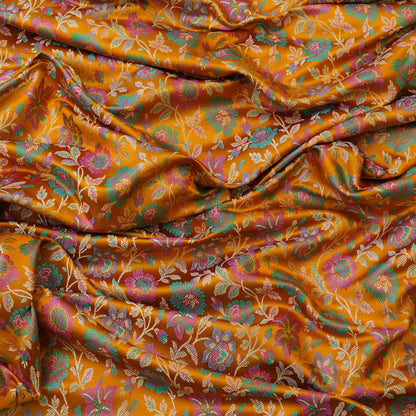 Mustard Yellow Floral Brocade Chanderi Fabric.