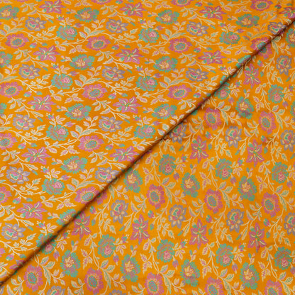 Mustard Yellow Floral Brocade Chanderi Fabric.