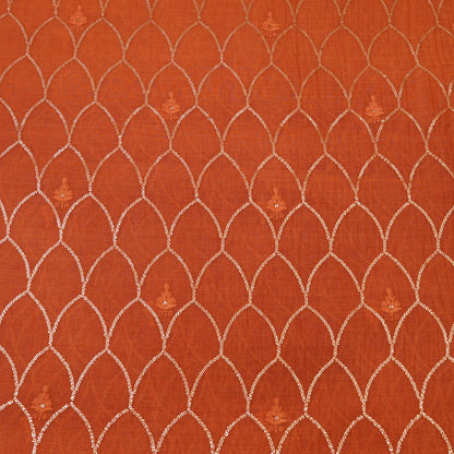 Rust Orange Sequin Embroidered Fabric