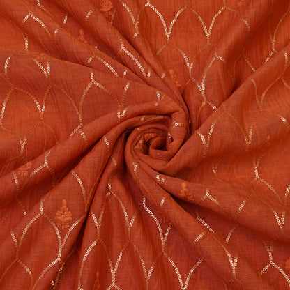Rust Orange Sequin Embroidered Fabric