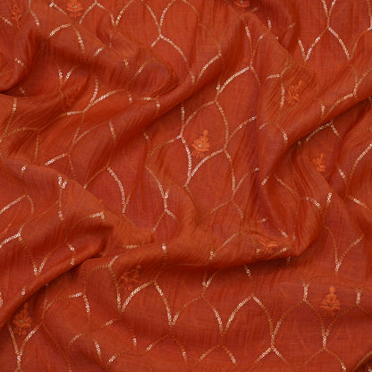 Rust Orange Sequin Embroidered Fabric