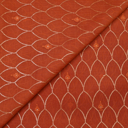 Rust Orange Sequin Embroidered Fabric