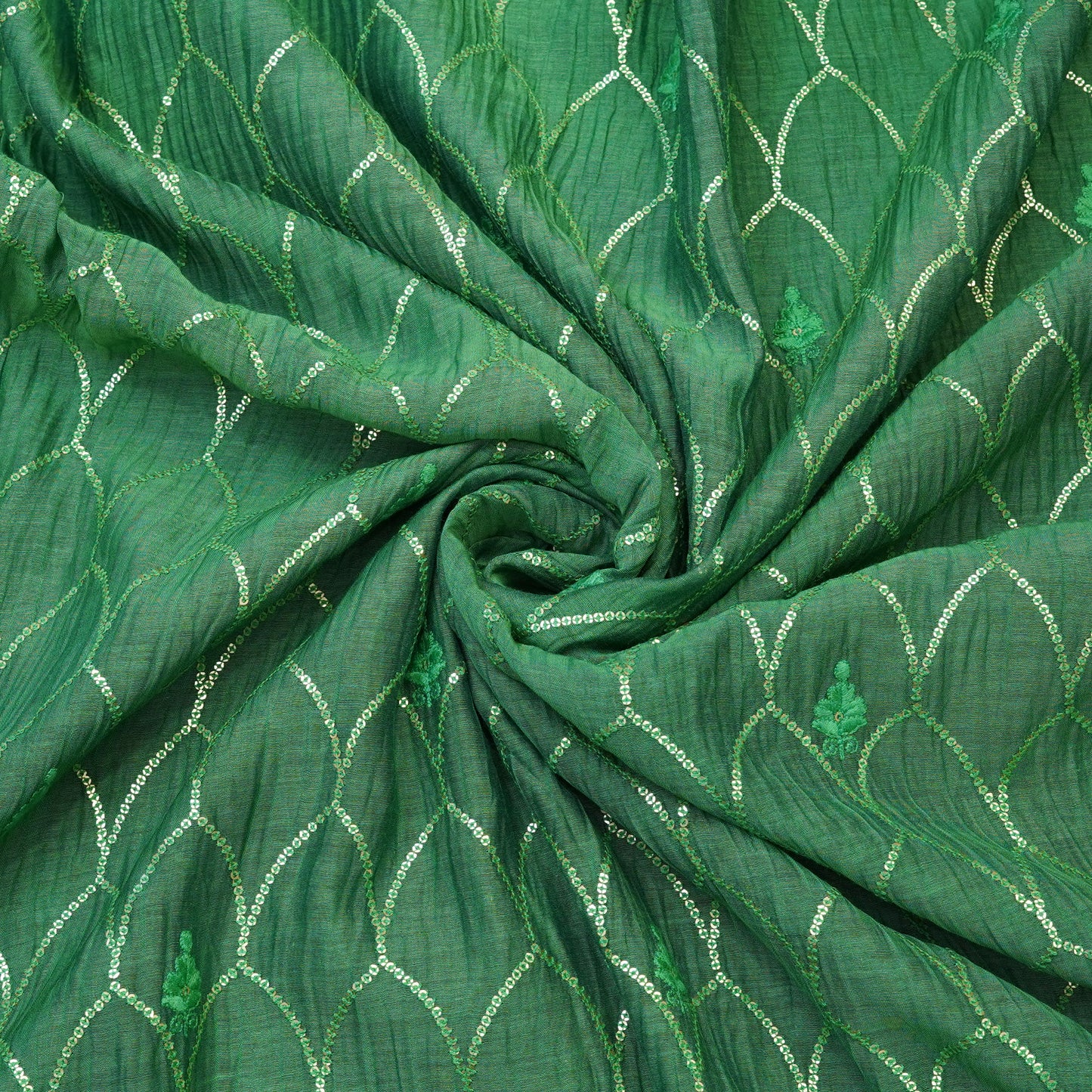 Emerald Green Sequin Embroidered Fabric