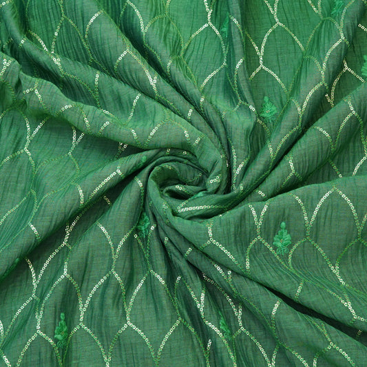 Emerald Green Sequin Embroidered Fabric