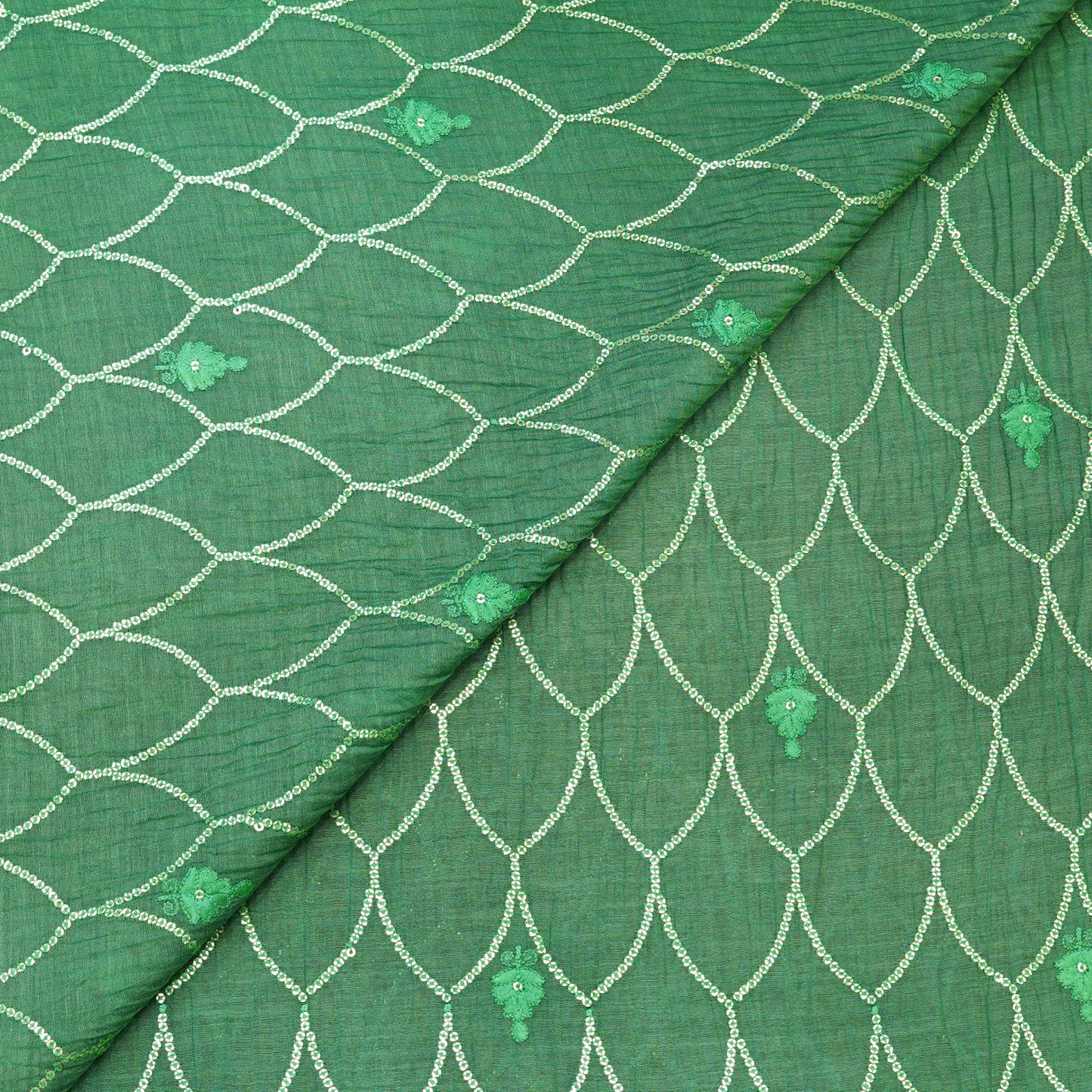 Emerald Green Sequin Embroidered Fabric