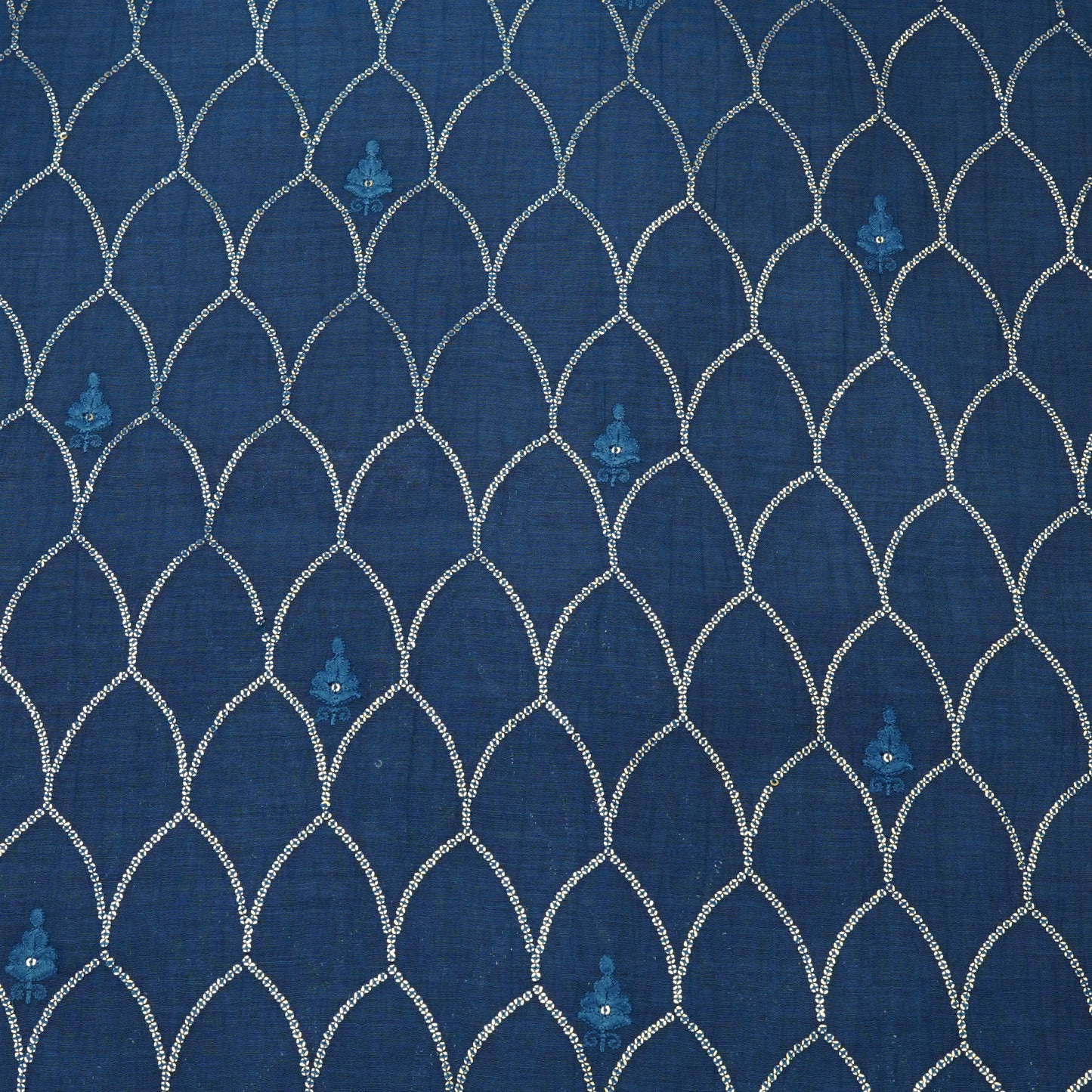 Royal Navy Blue Sequin Embroidered Fabric