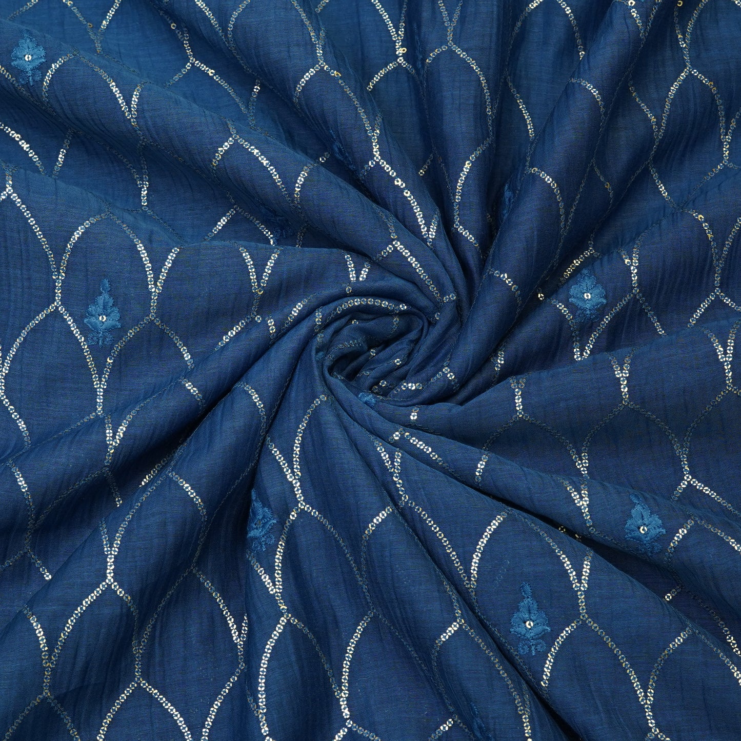 Royal Navy Blue Sequin Embroidered Fabric