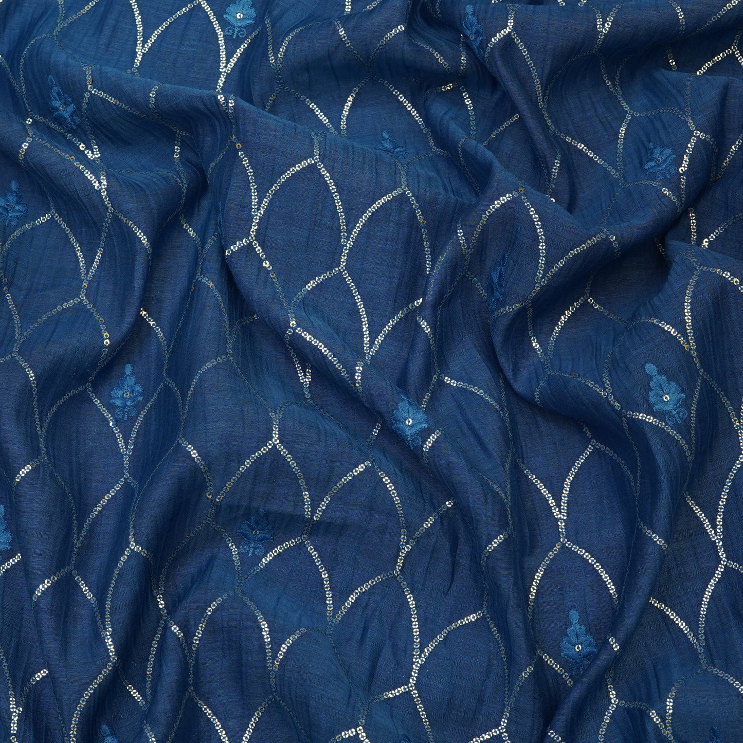 Royal Navy Blue Sequin Embroidered Fabric
