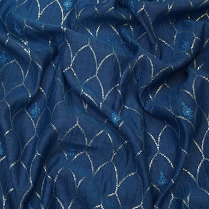 Royal Navy Blue Sequin Embroidered Fabric
