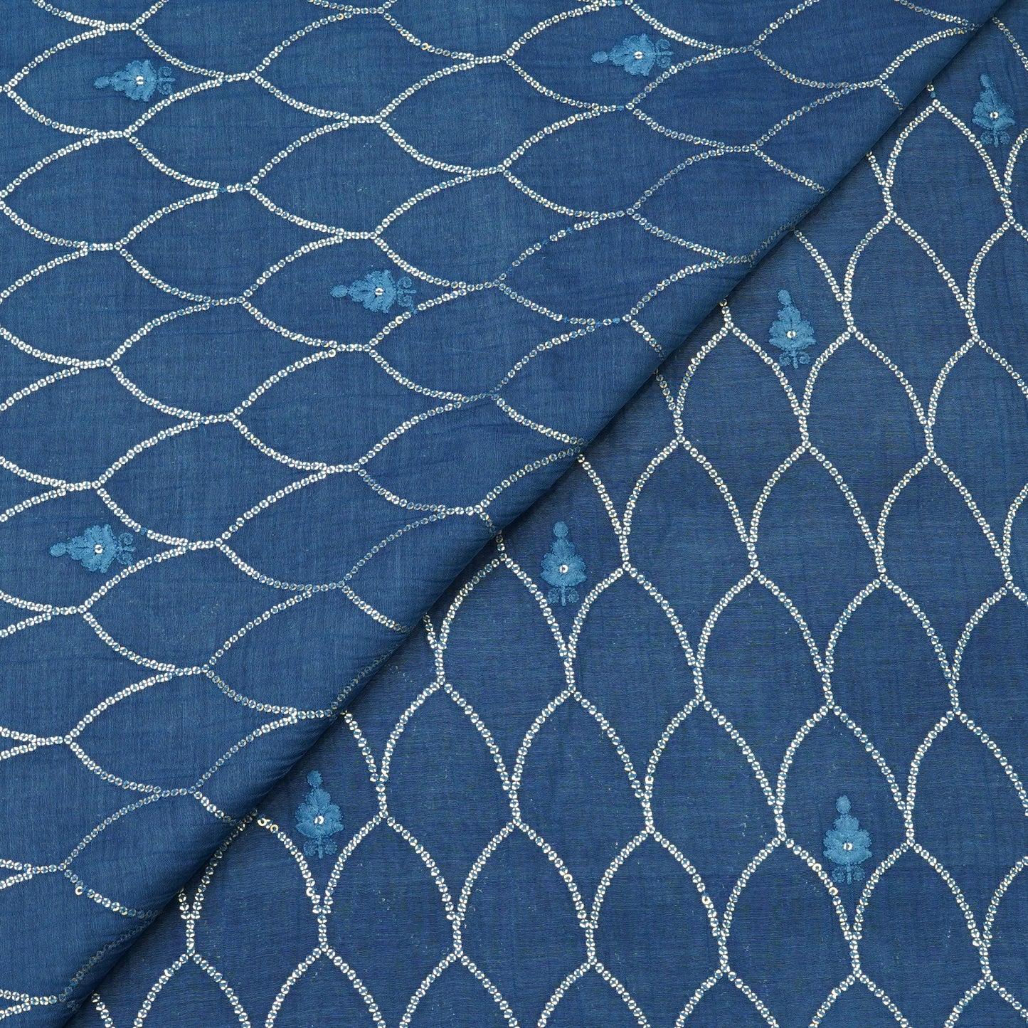 Royal Navy Blue Sequin Embroidered Fabric