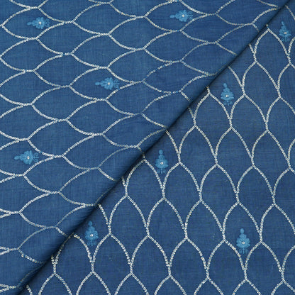 Royal Navy Blue Sequin Embroidered Fabric
