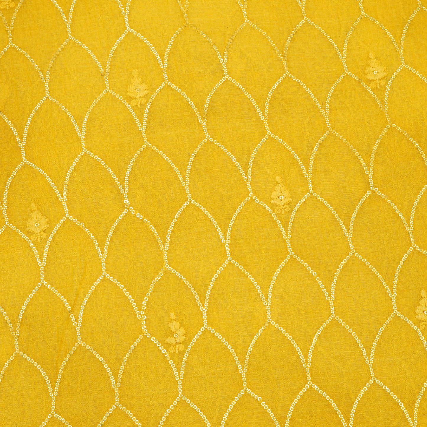 Mustard Yellow Sequin Embroidered Fabric