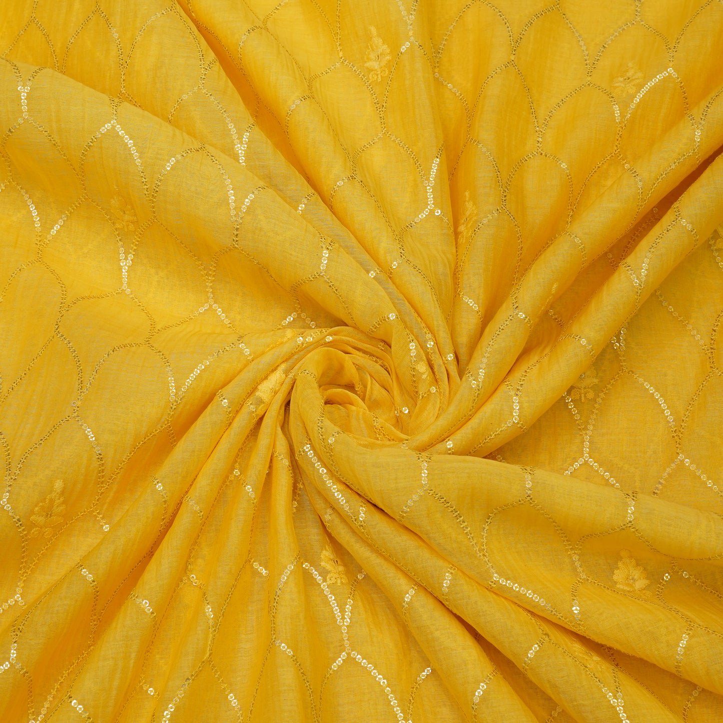 Mustard Yellow Sequin Embroidered Fabric