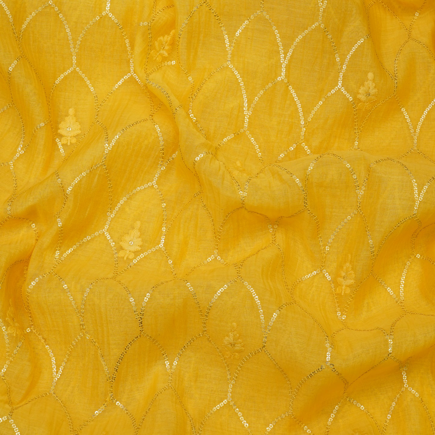 Mustard Yellow Sequin Embroidered Fabric