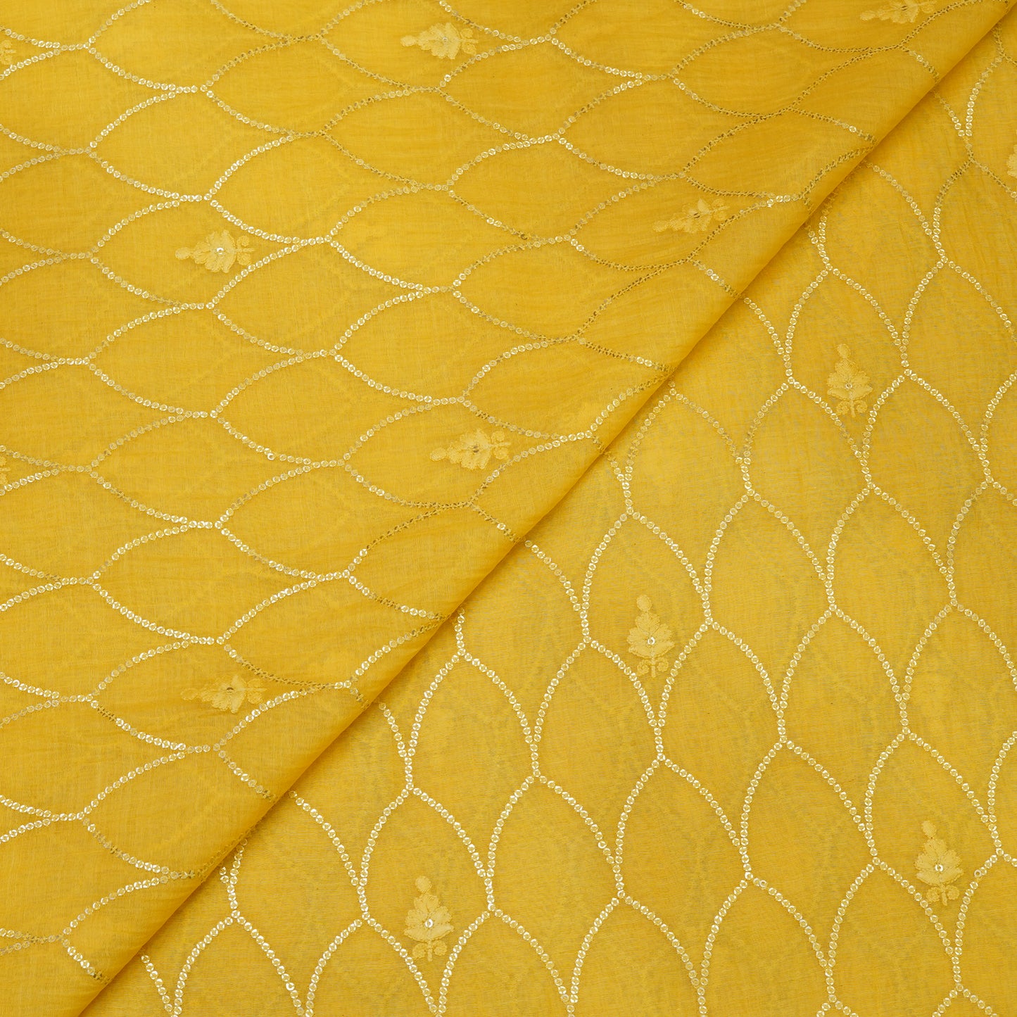 Mustard Yellow Sequin Embroidered Fabric