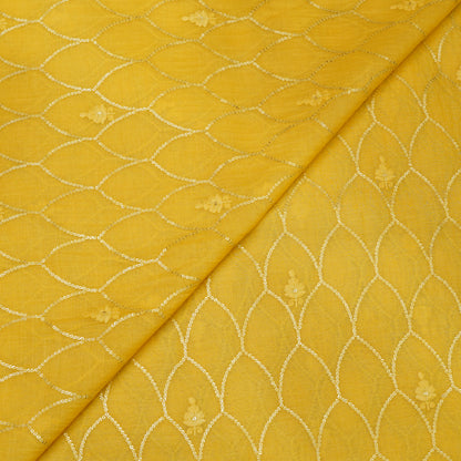 Mustard Yellow Sequin Embroidered Fabric