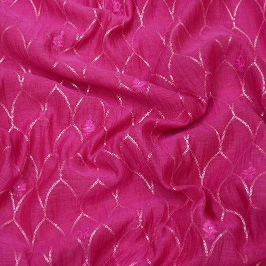 Rani Pink Sequin Embroidered Fabric.