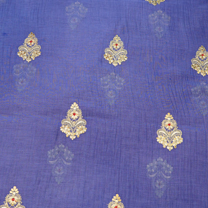 Royal Blue Embroidered Butti Fabric.