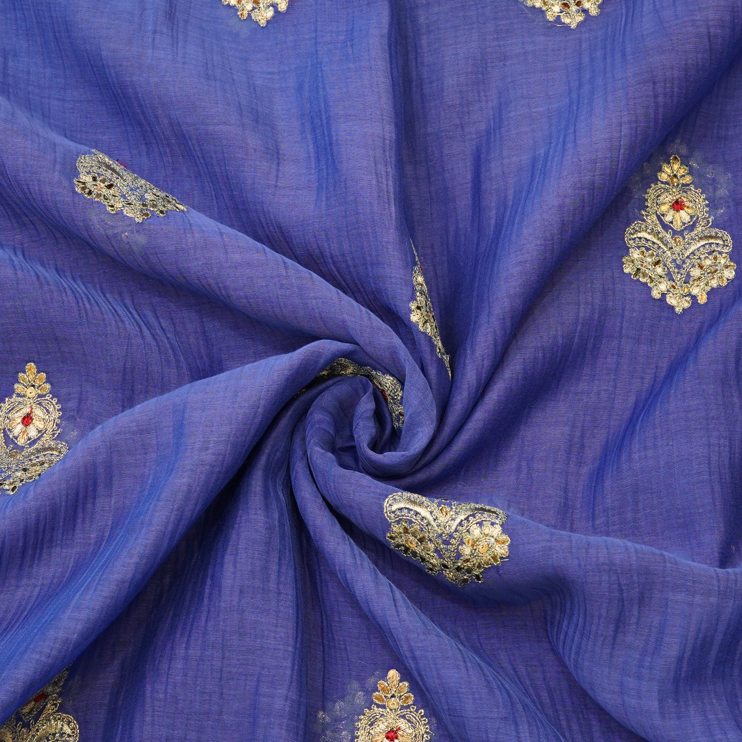 Royal Blue Embroidered Butti Fabric.