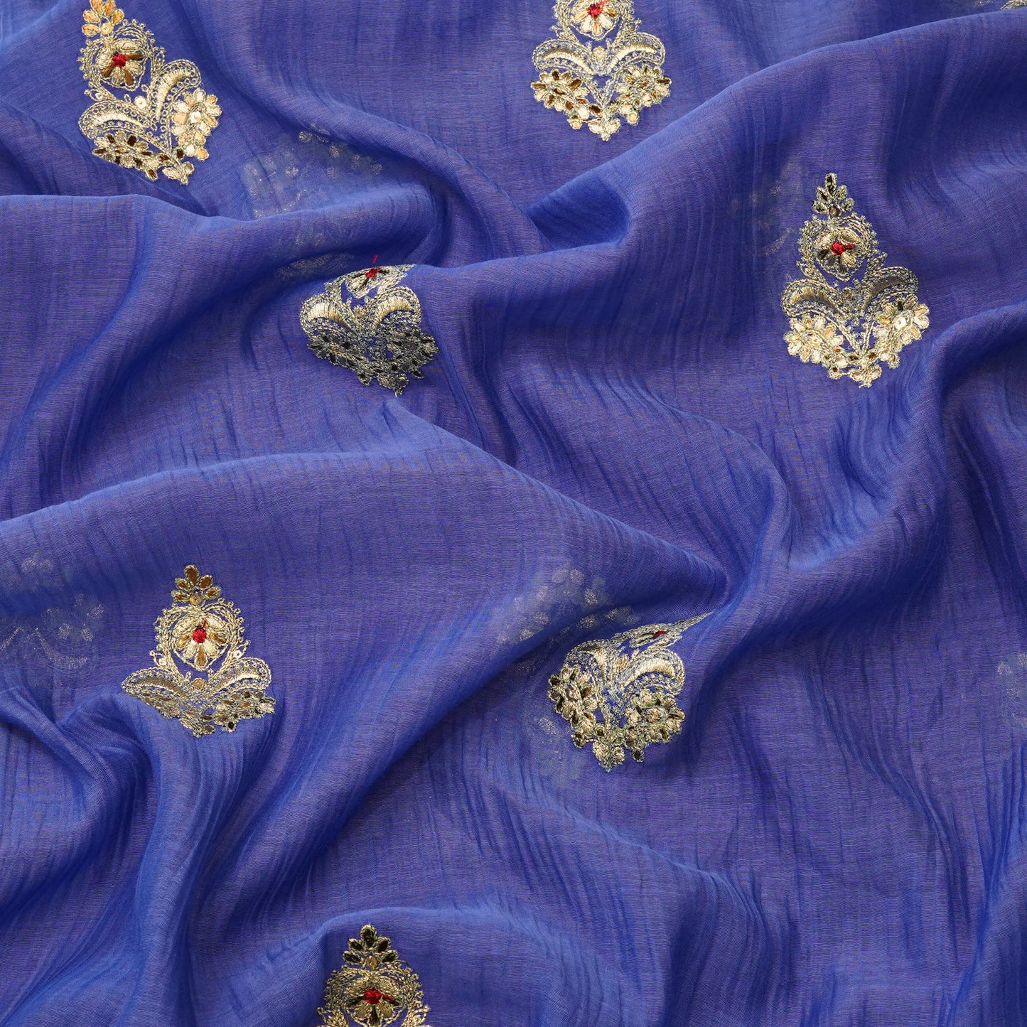 Royal Blue Embroidered Butti Fabric.