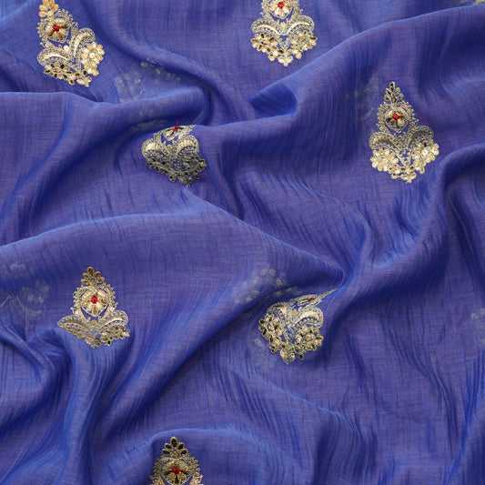 Royal Blue Embroidered Butti Fabric.