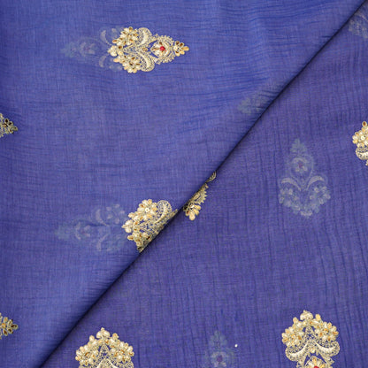 Royal Blue Embroidered Butti Fabric.