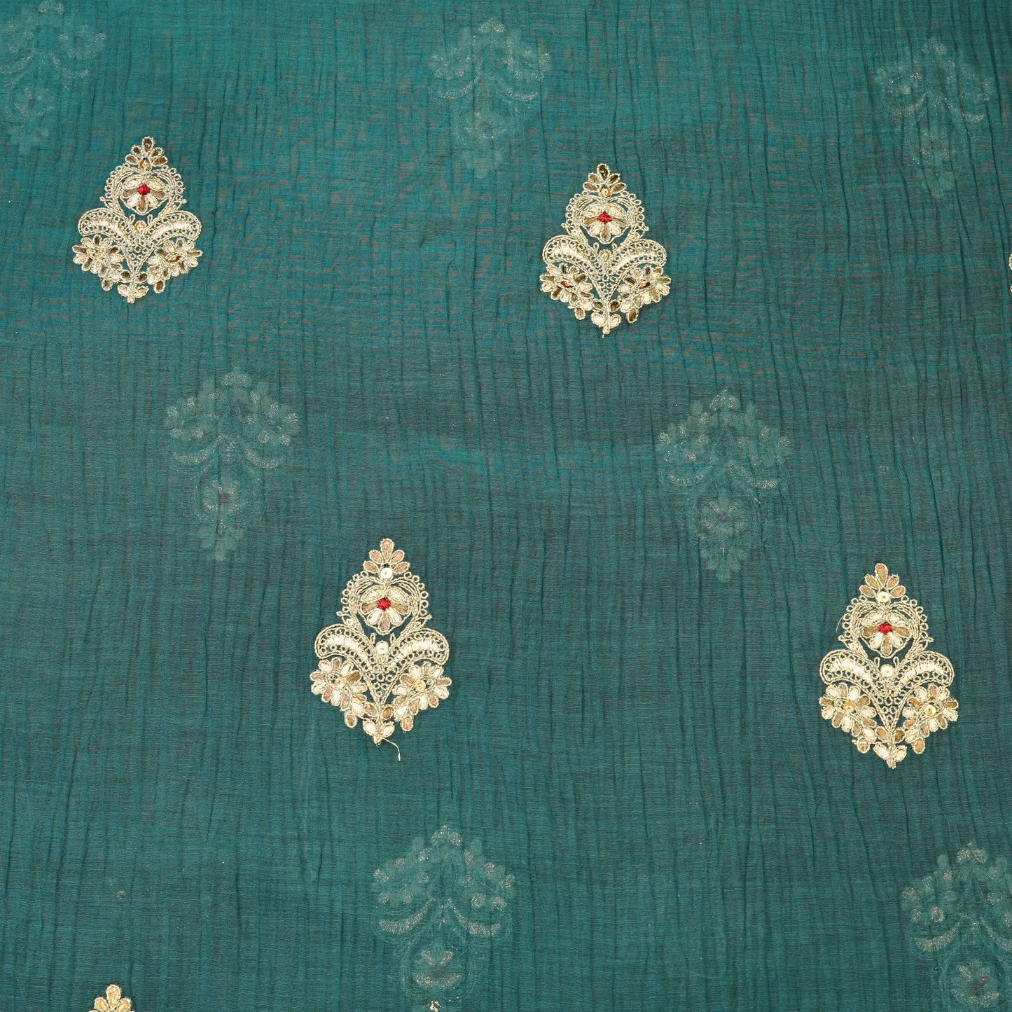 Elegant Teal Green Embroidered Butti Fabric