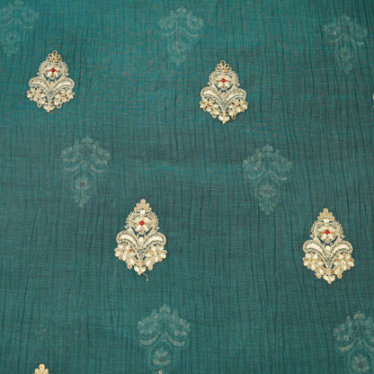 Elegant Teal Green Embroidered Butti Fabric