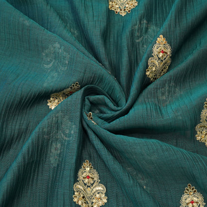 Elegant Teal Green Embroidered Butti Fabric