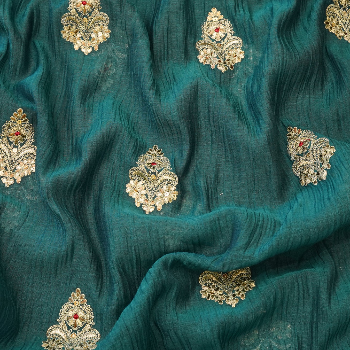 Elegant Teal Green Embroidered Butti Fabric