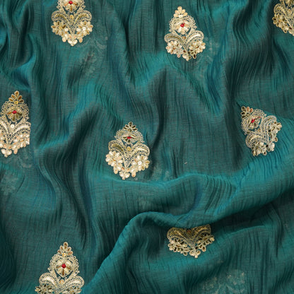 Elegant Teal Green Embroidered Butti Fabric