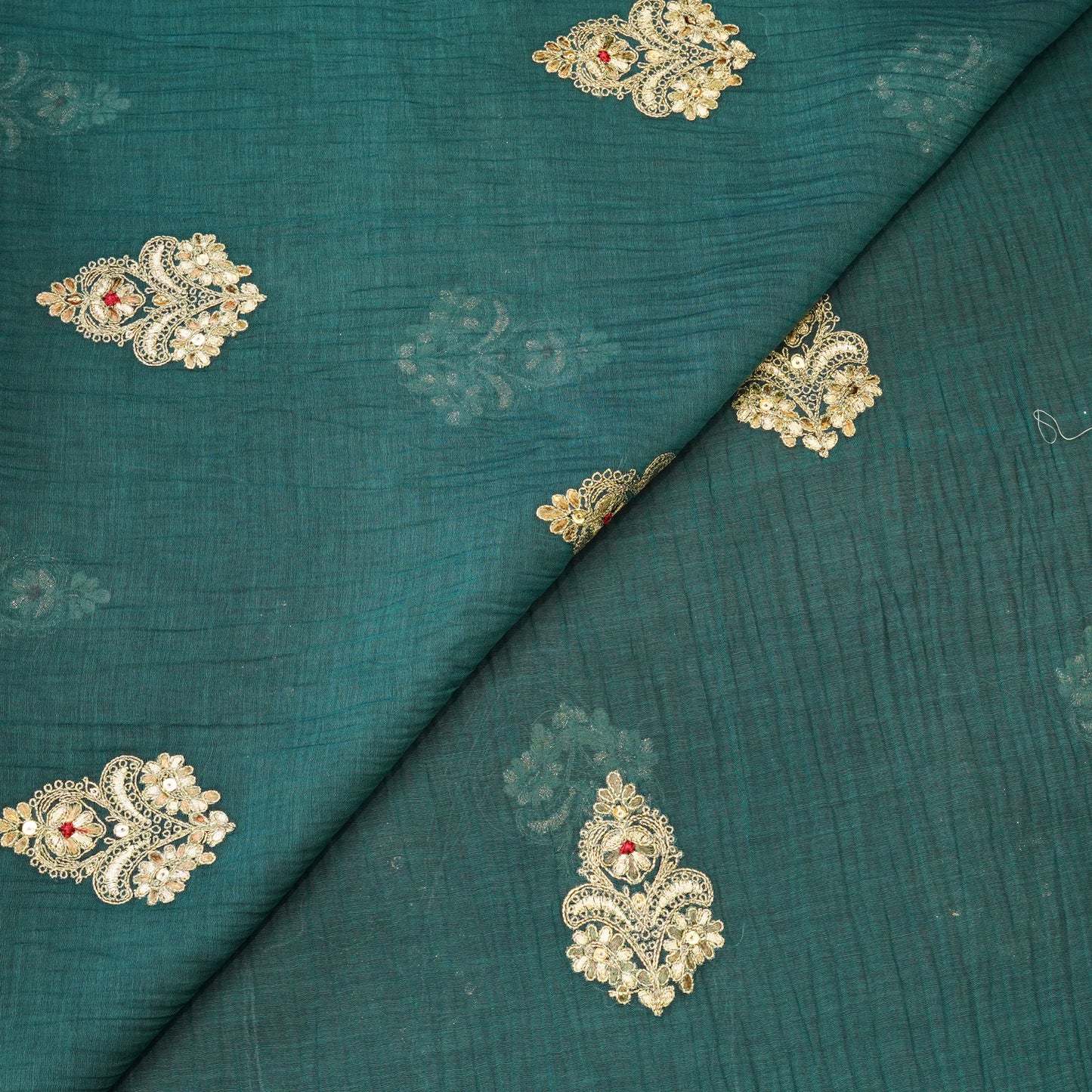 Elegant Teal Green Embroidered Butti Fabric