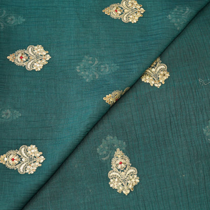 Elegant Teal Green Embroidered Butti Fabric