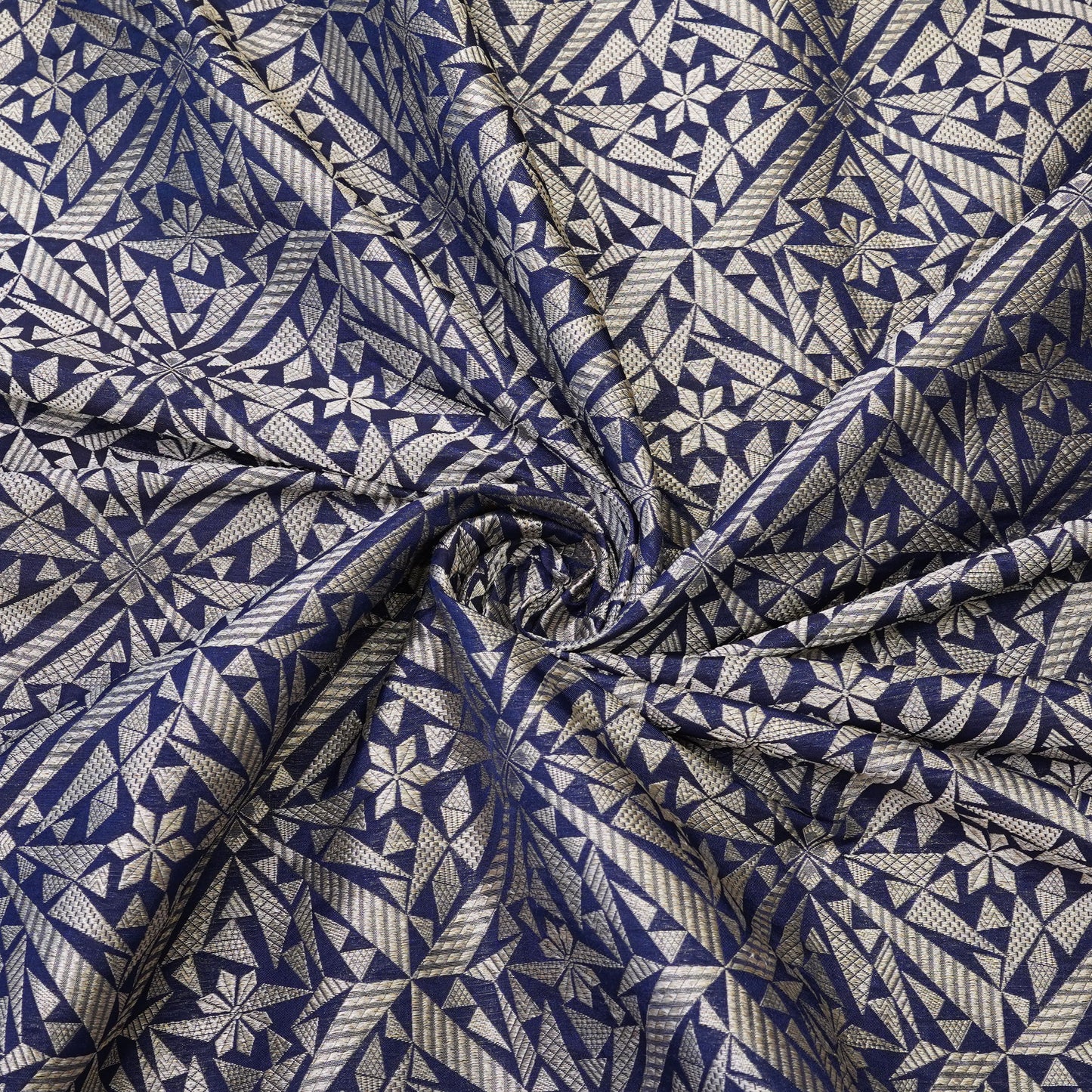 Royal Blue Geometric Jacquard Woven Fabric.