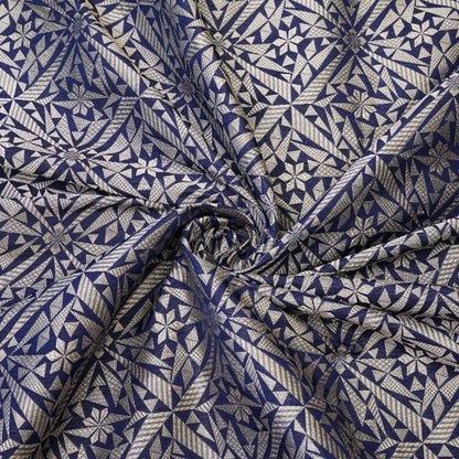 Royal Blue Geometric Jacquard Woven Fabric.