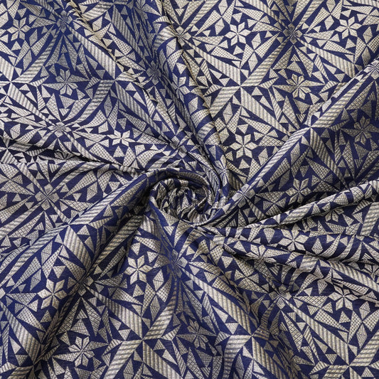 Royal Blue Geometric Jacquard Woven Fabric.