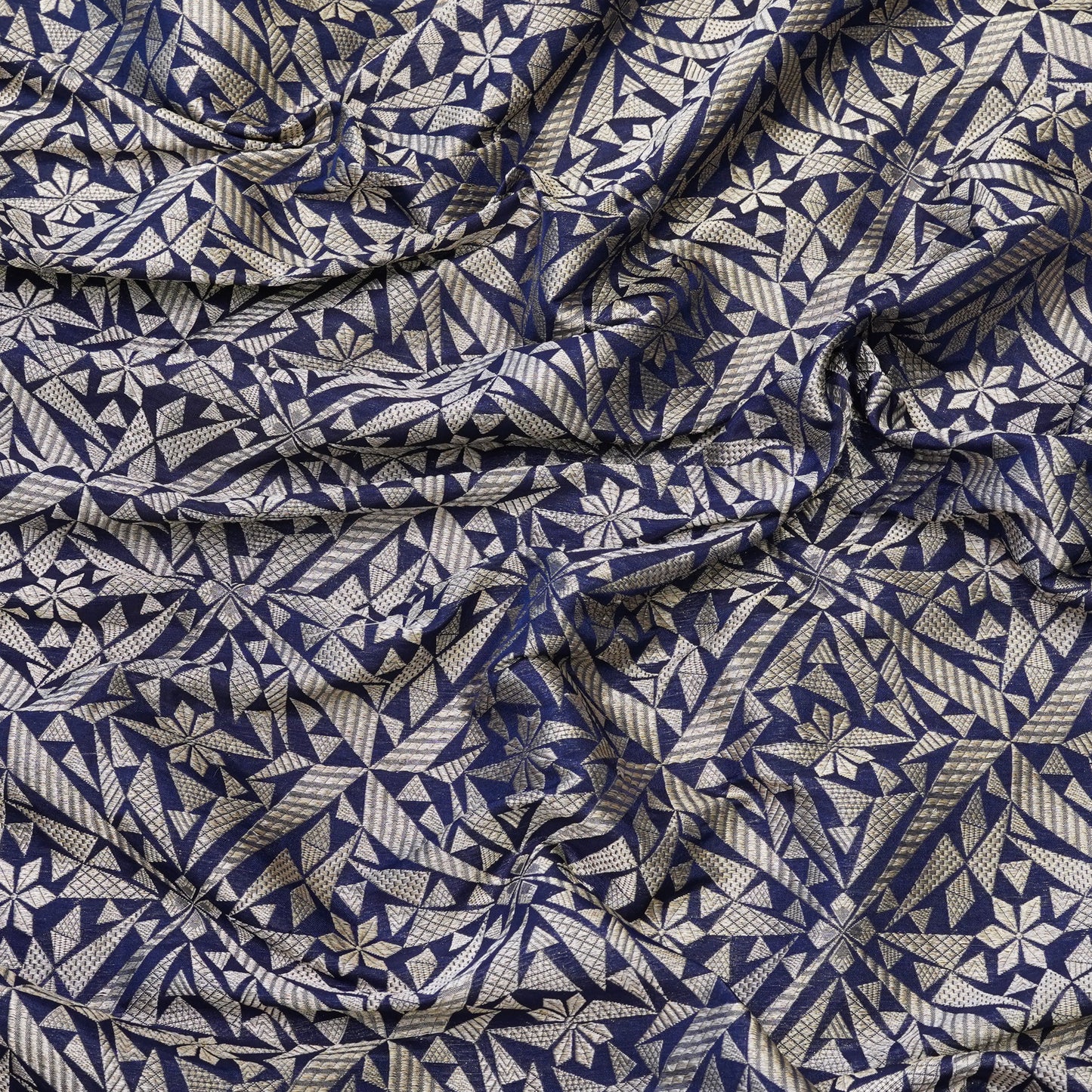 Royal Blue Geometric Jacquard Woven Fabric.