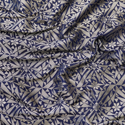 Royal Blue Geometric Jacquard Woven Fabric.