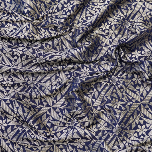 Royal Blue Geometric Jacquard Woven Fabric.