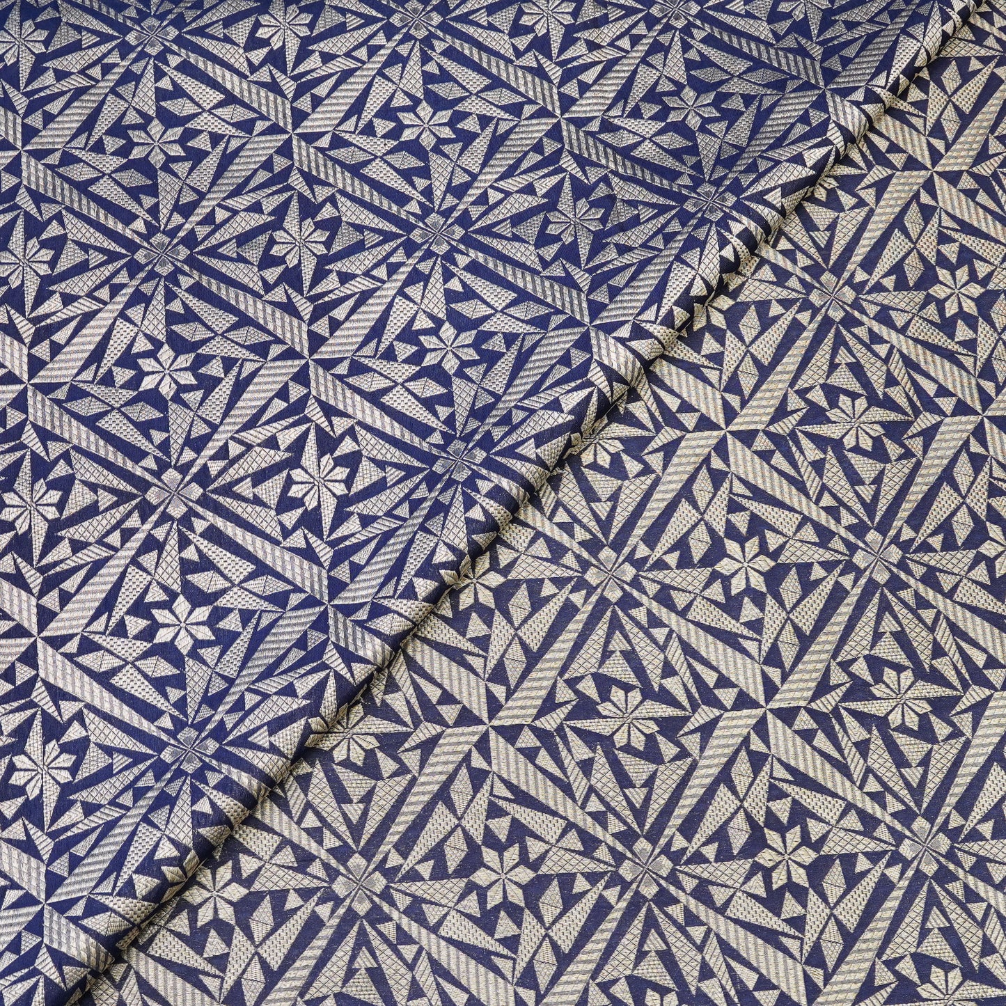 Royal Blue Geometric Jacquard Woven Fabric.