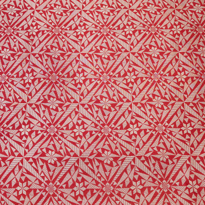 Coral Red Geometric Jacquard Woven Fabric.