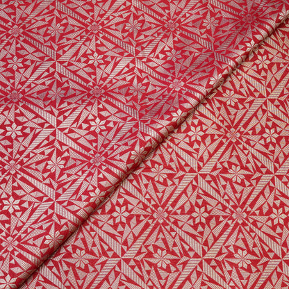 Coral Red Geometric Jacquard Woven Fabric.
